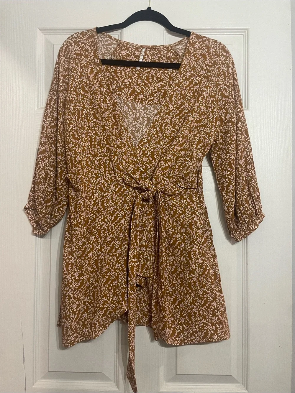 Free People Floral Wrap Autumn BOHO Blouse with Tie Waist NWOT